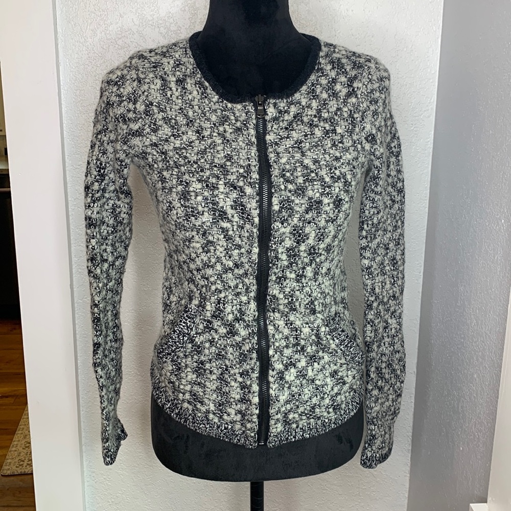Ann Taylor LOFT XS Wool Blend Bouclé Textured Knit Cardigan Zip Sweater Jacket